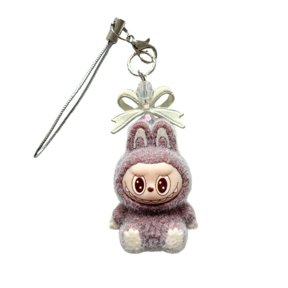 [SET OF 4] Mini Flocked Monster Keychain / Phone Charm - Sitting figure - Picture 5 of 5